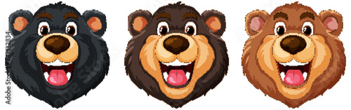 Three cartoon bear heads showing different expressions.