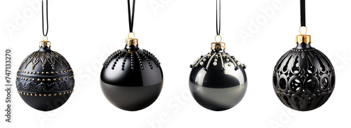 set of black christmas ball decorations, generative ai