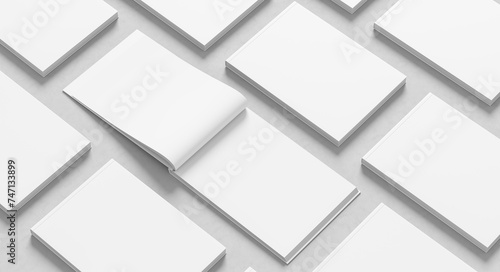 Landscape hardcover book mock up isolated on white background.. A4 size book or catalog mock up. 3D illustration.