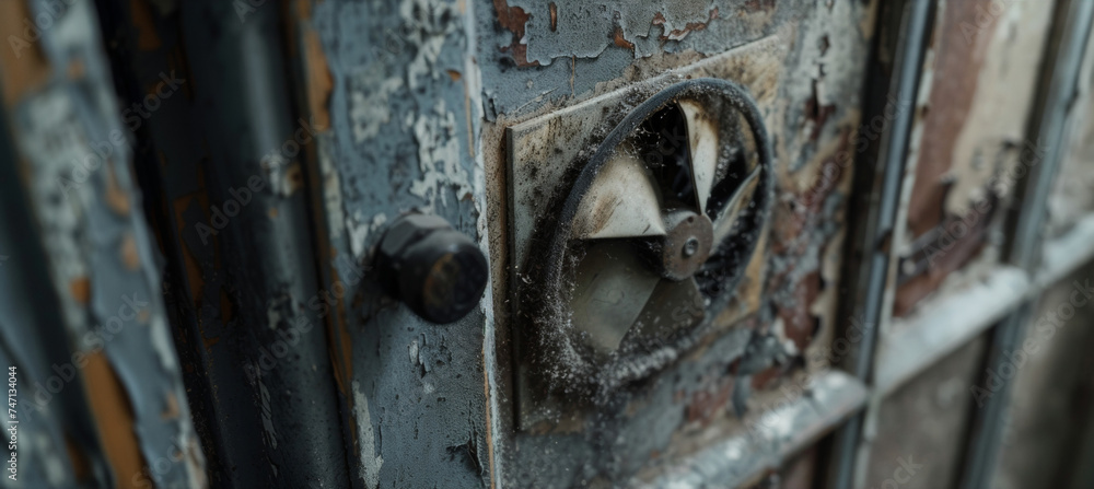 The fans onoff switch covered in dirt and grime looks like it hasnt been used in years. The fans onoff switch covered in dirt and grime looks like it hasnt been used in years.