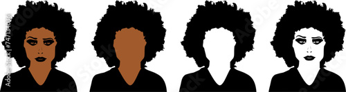 Vektor Set Frau - Kopf mit Afro Haaren und Gesicht - Style - Makeup, Lifestyle