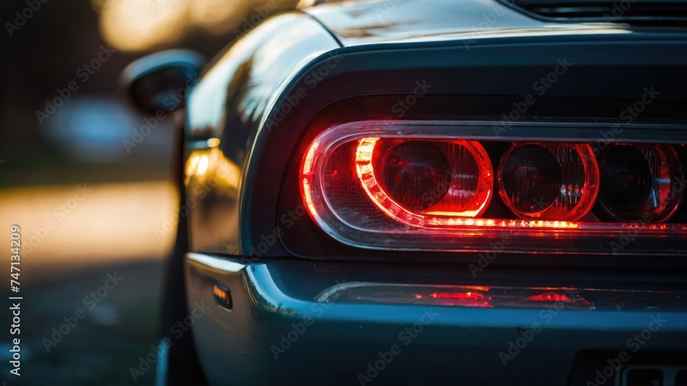 Rear lights on the car close up the headlight of a sports car Rear lights on the car close up the headlight of a sports car