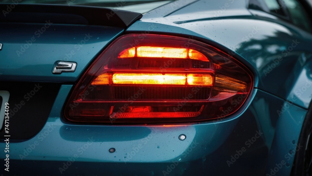 Rear lights on the car close up the headlight of a sports car