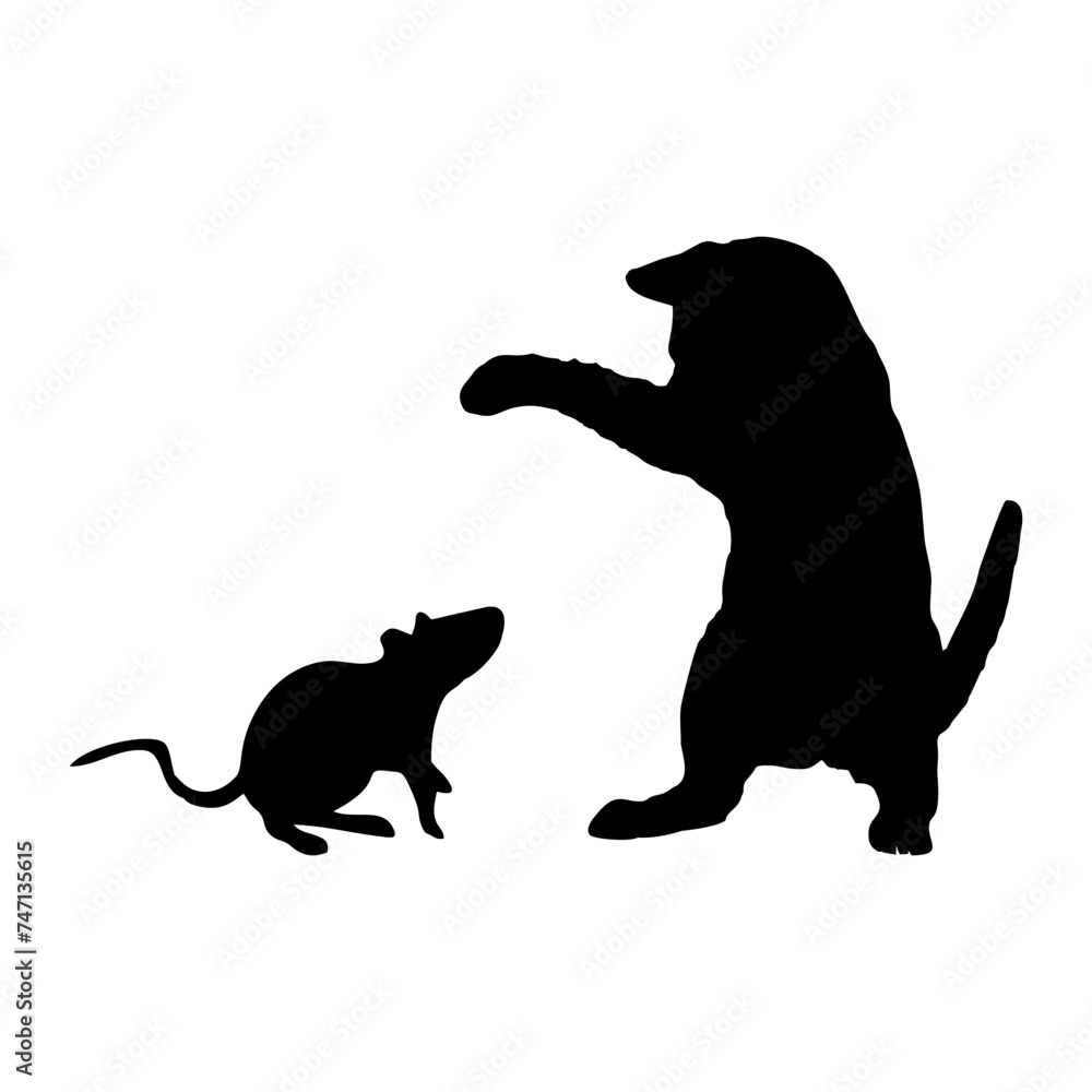 black silhouette of cat and mouse