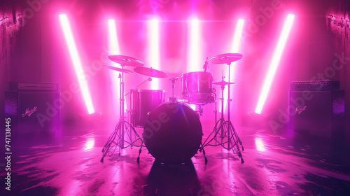 Abstract music background with drum kit and pink