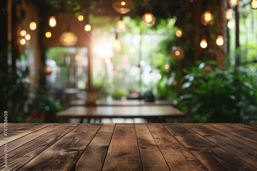 Wooden table with blurred background Wooden table with blurred background