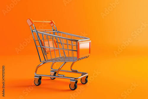 Shopping cart against vibrant orange backdrop