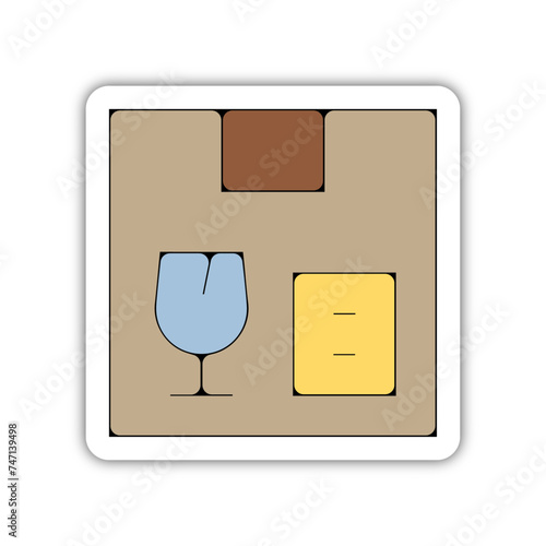 Icones symbole logo colis carton fragile couleur fin relief