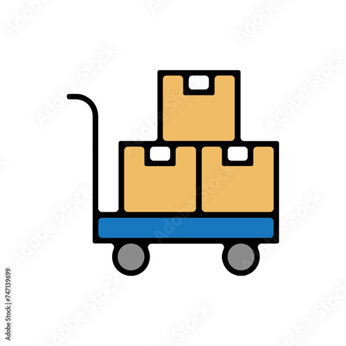 Icones symbole logo colis livraison logistique chariot a roulette colis couleur epais