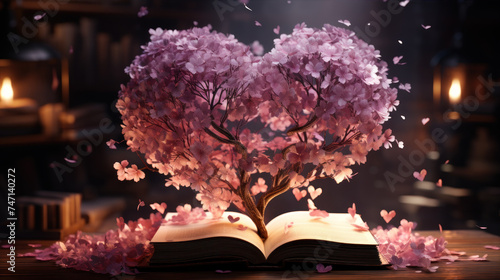 The book opened and a flower grew out in the shape of a heart photo