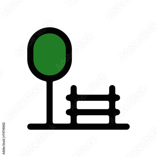 Icones symbole parc et ville nature banc public couleur gras