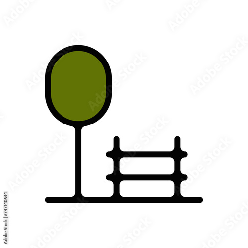 Icones symbole parc et ville nature banc public couleur epais
