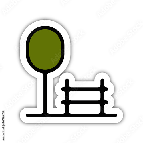Icones symbole parc et ville nature banc public couleur epais relief