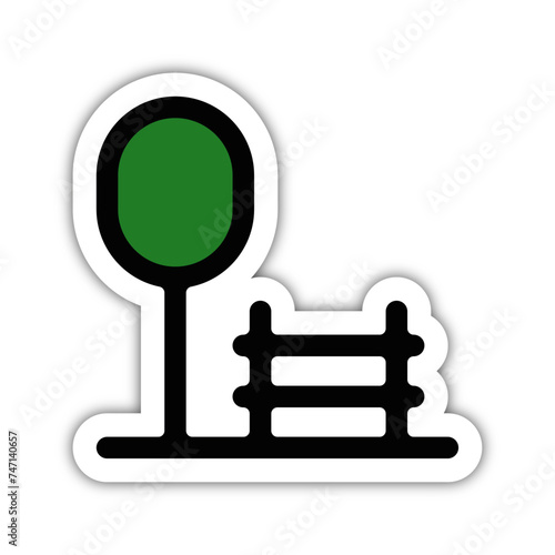 Icones symbole parc et ville nature banc public couleur gras relief