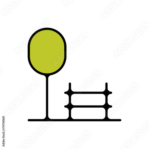 Icones symbole parc et ville nature banc public couleur