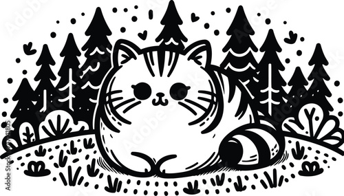 Scottish fold, shorthair cat in cute animal doodle cartoon, children mascot drawing, outline, 