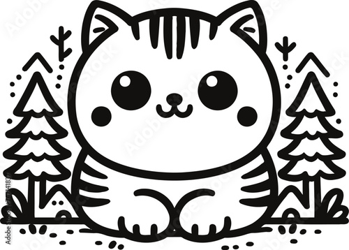 Scottish fold, shorthair cat in cute animal doodle cartoon, children mascot drawing, outline, 