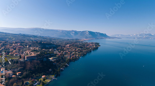 Aerial view of the city of Sal Lake Garda Italy.