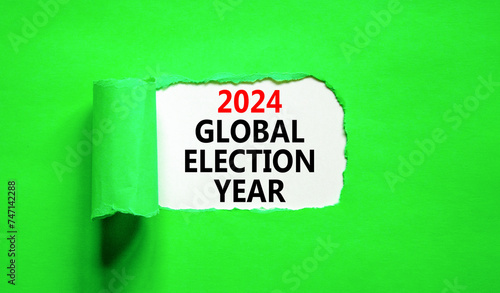2024 global election year symbol. Concept words 2024 global election year on beautiful white paper. Beautiful green background. Business 2024 global election year concept. Copy space