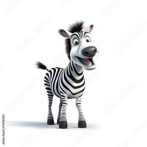 stunning 3d cartoon character of animal zebra with white background