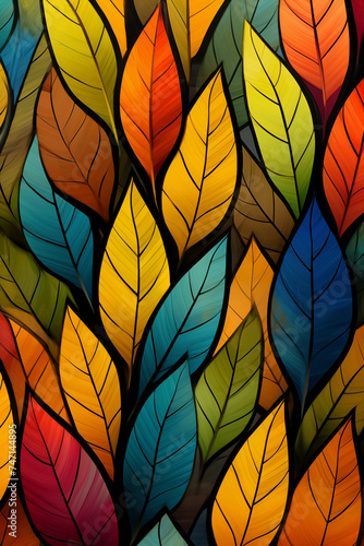 Abstract  colorful  seamless mosaic-pattern artwork reminiscent stained-glass floral decoration.