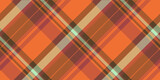 Interior background plaid vector, twill tartan texture pattern. Festive check seamless textile fabric in orange and red colors.
