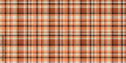 Geometrical vector fabric textile, online plaid seamless pattern. Scratch texture tartan background check in orange and light colors.