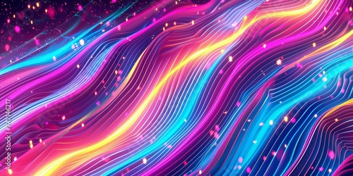 3d render, abstract background with glowing neon lines, colorful wavy wallpaper, Generative AI