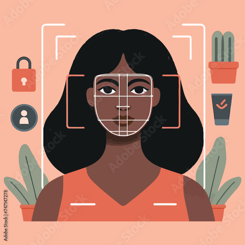 Vector illustration of girl. facial recognition software concept