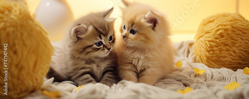 Wallpaper Mural Two cute kitten in yellow background Torontodigital.ca