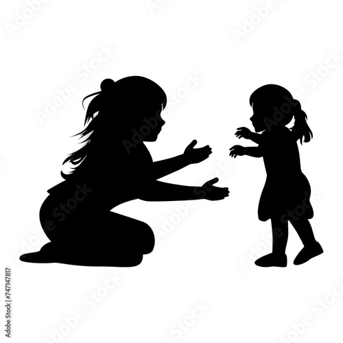 cute mother and daughter silhouette