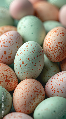 Macro shot of pastel colored Easter eggs.