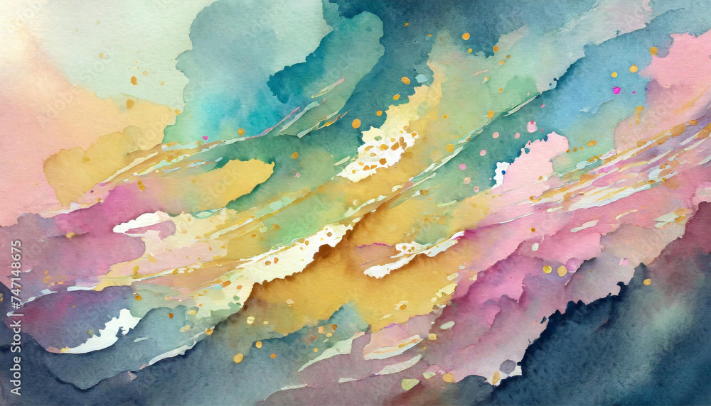 watercolor stains of abstraction in pastel colors on textured paper - obrazy, fototapety, plakaty 