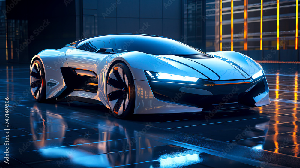 Futuristic Autonomous Vehicle Concept with Sleek Design, created with Generative AI technology