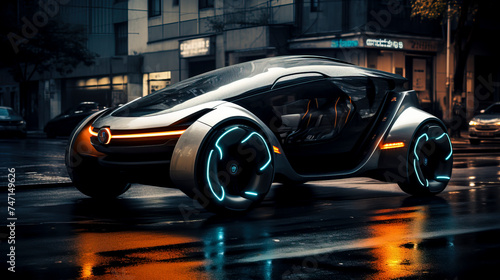 Futuristic Autonomous Vehicle Concept with Sleek Design, created with Generative AI technology