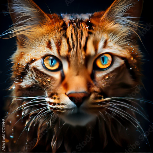 Mystic Feline Gaze: Intense Tiger-striped Cat with Piercing Blue Eyes, created with Generative AI technology. © Fernando Cortés