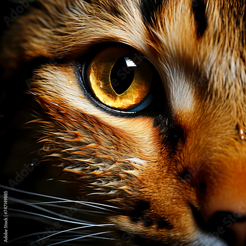 Mystic Feline Gaze: Intense Tiger-striped Cat with Piercing Blue Eyes, created with Generative AI technology.