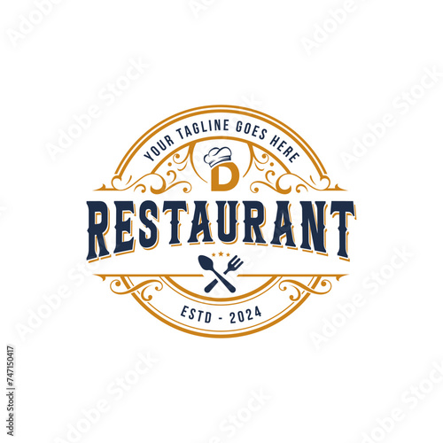 Creative vintage restaurant logo. vector letter D café, restaurant logo