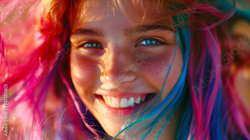 Close Up Portrait of teenager girl With Blue and Pink Hair