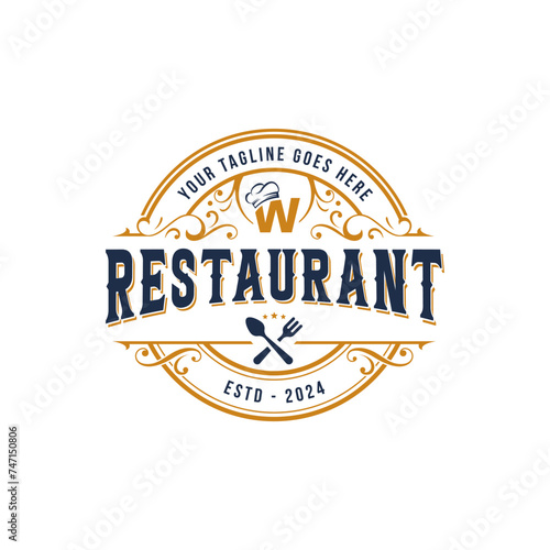 Creative vintage restaurant logo. vector letter W café, restaurant logo