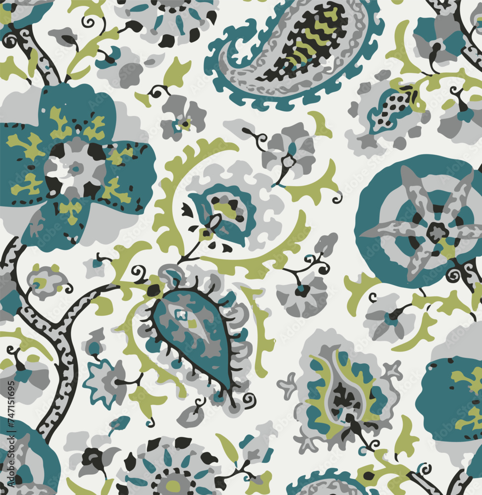Naklejka premium seamless pattern on autumn theme. Trendy print with cute embroidery of flowers and leaves