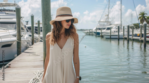 Go for a more laidback vibe with a flowy maxi dress floppy sun hat and spy sandals. Perfect for a yacht club brunch overlooking the marina. photo
