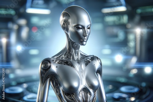 A photorealistic humanoid robot or android with features reminiscent of an elegant and futuristic design - AI Generated Digital Art