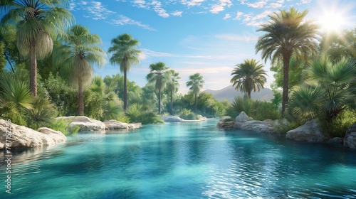 Exotic Water Landscape with Verdant Flora