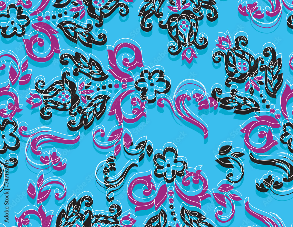 Fototapeta premium seamless pattern on autumn theme. Trendy print with cute embroidery of flowers and leaves