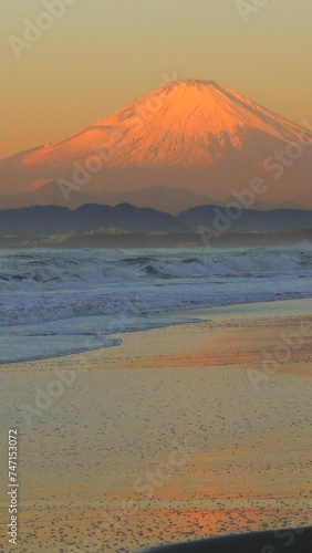 Mount Fuji and Shonan Sea Dyed Red in the Early Morning