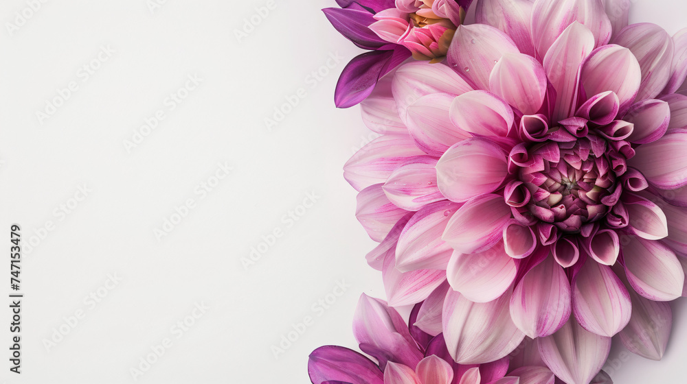 Blooming pink purple flower with copy space