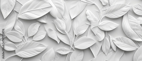 White geometric floral leaves 3d tiles wall texture background illustration banner panorama, Generative AI
