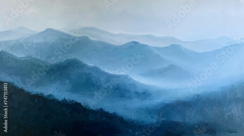 Blue mountains in the fog