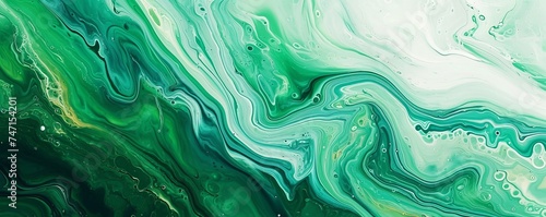 Abstract marbling oil acrylic paint background illustration art wallpaper. Green white color with liquid fluid marbled paper texture banner painting texture. Generative AI © MG
